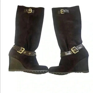 Michael Kors Norma Brown Suede Wedge Boots